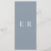 Minimalistisch Dusty Blue Monogram Bruiloft Menu K (Achterkant)