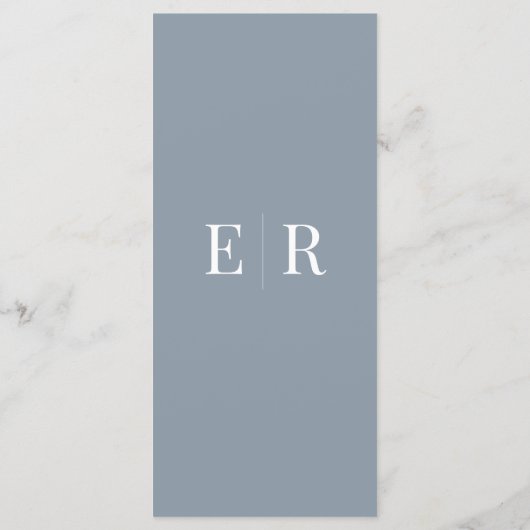Minimalistisch Dusty Blue Monogram Bruiloft Menu K (Achterkant)