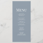Minimalistisch Dusty Blue Monogram Bruiloft Menu K (Voorkant)
