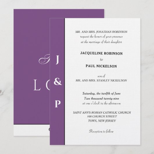 Minimalistisch Dusty Violet White Monogram Kaart (Voorkant / Achterkant)