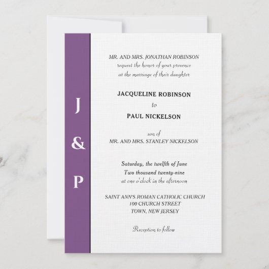 Minimalistisch Dusty Violet White Monogram Kaart (Voorkant)