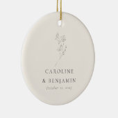 Minimalistisch Ecru Bloemenlijn Kunst Bruiloft Cus Keramisch Ornament (Rechts)