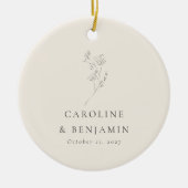 Minimalistisch Ecru Bloemenlijn Kunst Bruiloft Cus Keramisch Ornament (Voorkant)