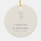 Minimalistisch Ecru Bloemenlijn Kunst Bruiloft Cus Keramisch Ornament (Achterkant)