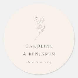 Minimalistisch Ecru Bloemenlijn Kunst Bruiloft Cus Ronde Sticker