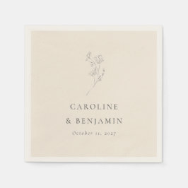 Minimalistisch Ecru Bloemenlijn Kunst Bruiloft Cus Servet