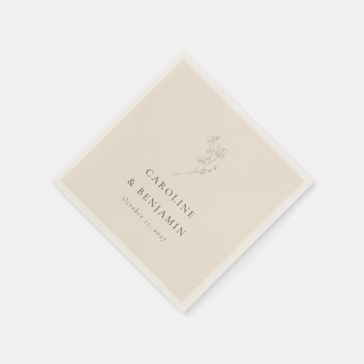 Minimalistisch Ecru Bloemenlijn Kunst Bruiloft Cus Servet (Hoek)