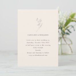 Minimalistisch Ecru Floral Line Art Elegant Weddin Kaart