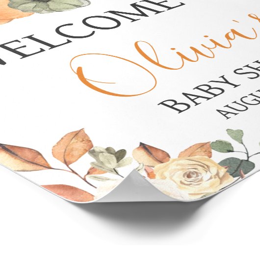 Minimalistisch een beetje pompoen Baby shower welk Poster (Hoek)