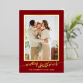 Minimalistisch één foto-script vrolijk kerstfeest folie feestdagenkaart (Staand Voorkant)