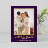 Minimalistisch één fotoscript Vrolijk kerstfeest Folie Feestdagenkaart (Staand Voorkant)