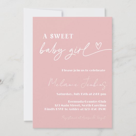 Minimalistisch Een Lief Meisje Baby shower Kaart (Voorkant)