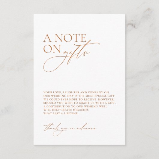 Minimalistisch: een opmerking over cadeaus voor we informatiekaartje (Voorkant)