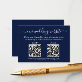 Minimalistisch Eenvoudig 2 QR-bruiloft RSVP — Blau Informatiekaartje