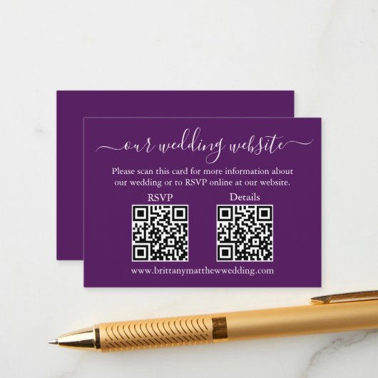 Minimalistisch eenvoudig 2 QR-bruiloft RSVP — Paar Informatiekaartje (Voorkant / Achterkant in situ)