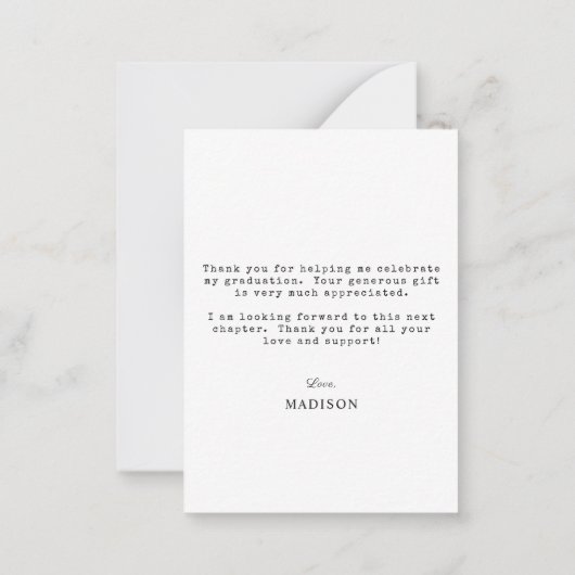 Minimalistisch eenvoudig Afstuderen foto dank u Notitiekaartje (Achterkant)