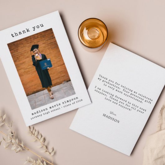 Minimalistisch eenvoudig Afstuderen foto dank u Notitiekaartje