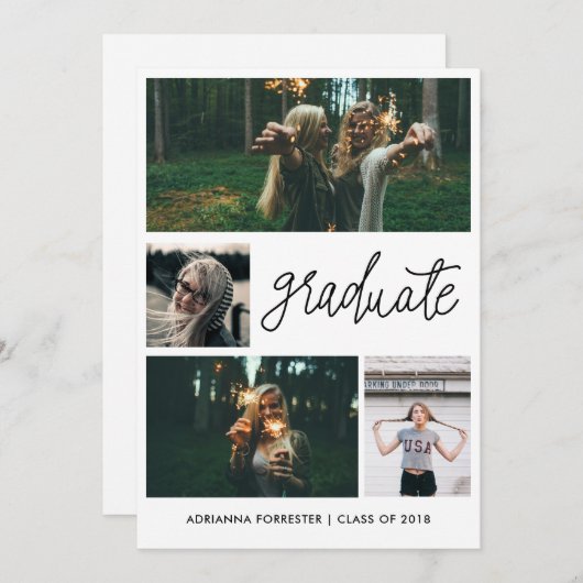 Minimalistisch eenvoudig Afstuderen script | Vier Kaart (Voorkant / Achterkant)