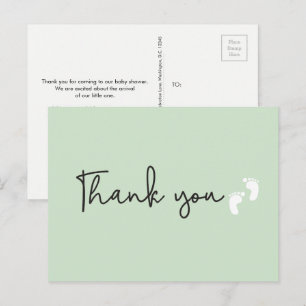 Minimalistisch eenvoudig Baby shower dank u Groen Briefkaart