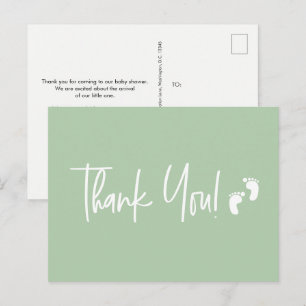 Minimalistisch Eenvoudig Baby shower dank u Groen Briefkaart
