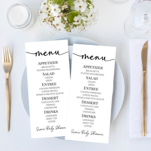 Minimalistisch eenvoudig basis Baby shower voedsel Menu