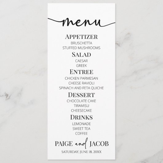 Minimalistisch eenvoudig basisvoedsel voor bruilof menu (Voorkant)