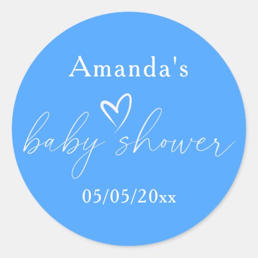 Minimalistisch eenvoudig blauw Baby shower Ronde Sticker (Voorkant)