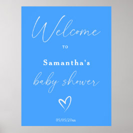 Minimalistisch eenvoudig blauw Baby shower welkom Poster