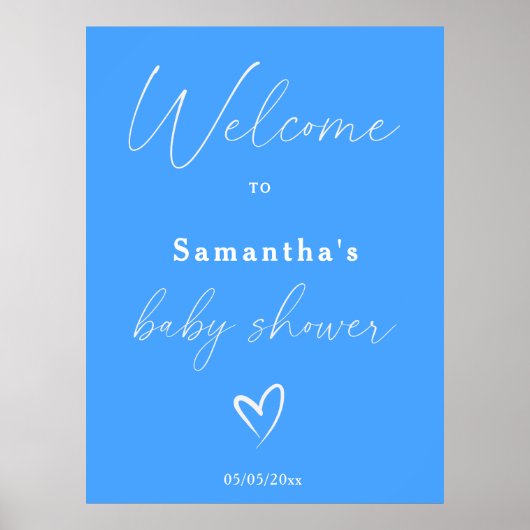 Minimalistisch eenvoudig blauw Baby shower welkom Poster (Voorkant)