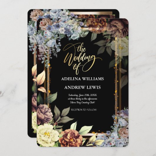 Minimalistisch Eenvoudig Bloemen Roos, Goud Lijst  Kaart (Voorkant / Achterkant)