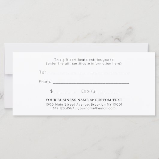 Minimalistisch eenvoudig cadeaubon voor kleine bed (Achterkant)