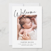 Minimalistisch eenvoudig chique script Welkom foto Aankondiging (Voorkant)