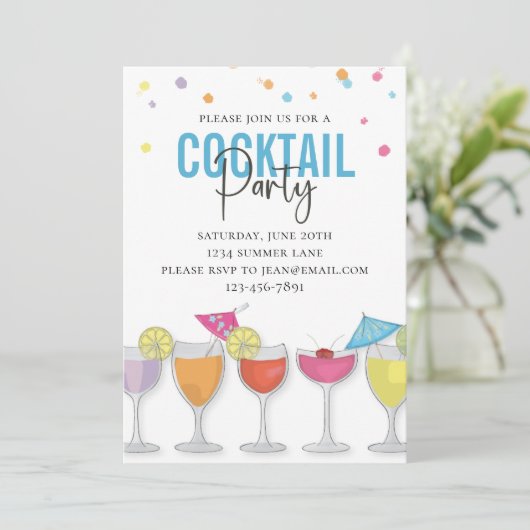 Minimalistisch Eenvoudig Cocktailfeest Modern Blau Kaart (Staand voorkant)