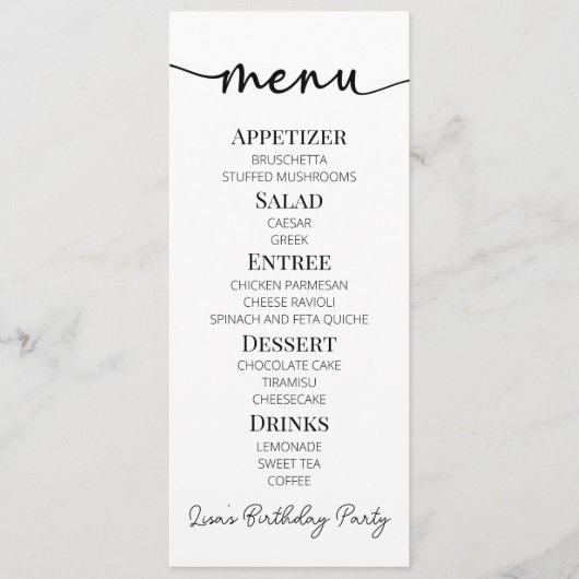 Minimalistisch eenvoudig eenvoudig basisverjaardag menu (Voorkant)