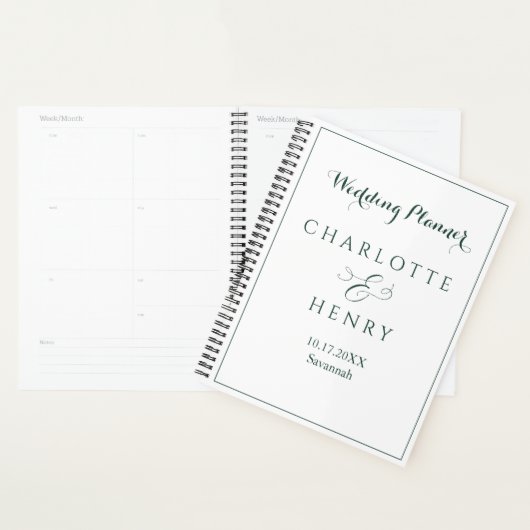 Minimalistisch Eenvoudig Elegant Groen en Wit Huwe Planner (Display)
