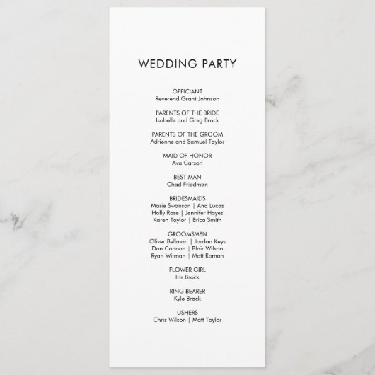 Minimalistisch eenvoudig elegant huwelijksprogramm programmakaart (Achterkant)