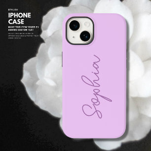 Minimalistisch eenvoudig elegant Lila script monog iPhone 14 Hoesje
