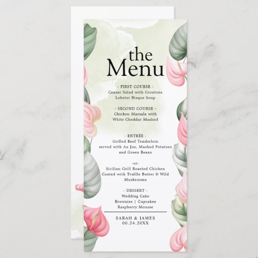 Minimalistisch eenvoudig elegant modern Floral din Menu (Voorkant / Achterkant)
