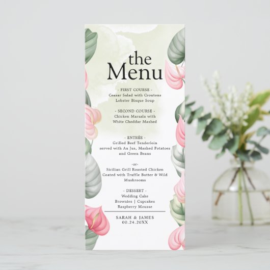 Minimalistisch eenvoudig elegant modern Floral din Menu (Staand voorkant)