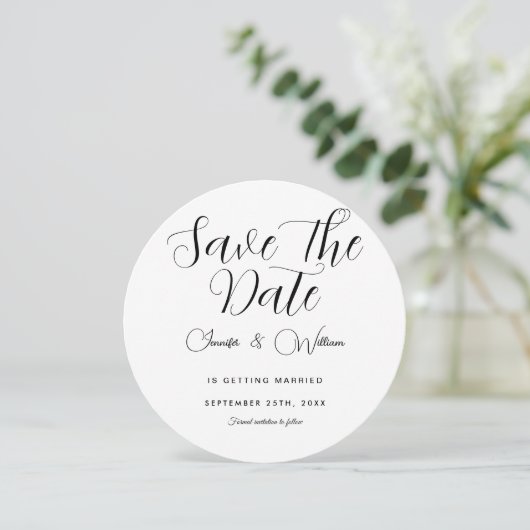 Minimalistisch Eenvoudig Elegant Modern White Save The Date (Staand voorkant)