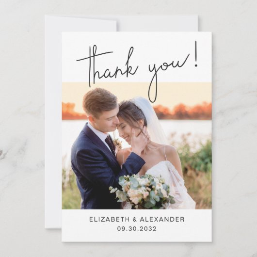 Minimalistisch eenvoudig elegant script 2 Photo We Bedankkaart (Voorkant)