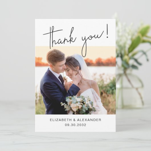 Minimalistisch eenvoudig elegant script 2 Photo We Bedankkaart (Staand voorkant)