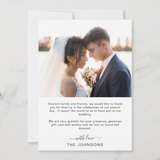 Minimalistisch eenvoudig elegant script 2 Photo We Bedankkaart (Achterkant)