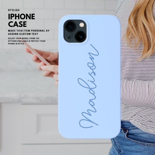 Minimalistisch eenvoudig elegant script blauw mono Case-Mate iPhone case
