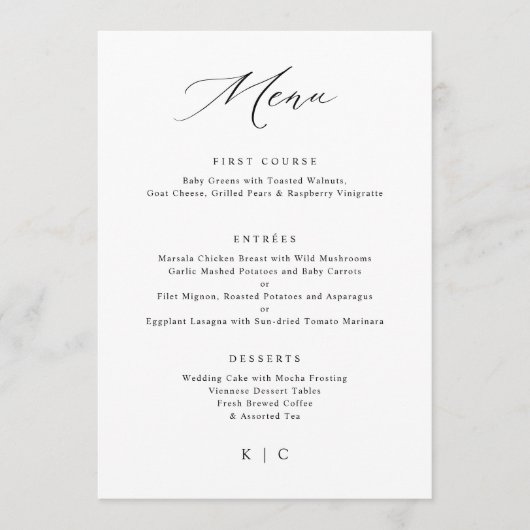 Minimalistisch Eenvoudig Elegant Wedding Menu (Voorkant)