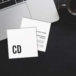 Minimalistisch Eenvoudig Elegant Wit Zwart Monogra Vierkante Visitekaartje