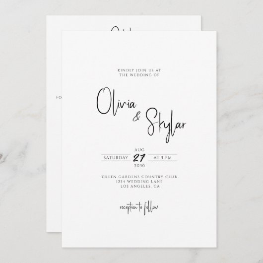 Minimalistisch eenvoudig Elegat Modern Script Wedd Kaart (Voorkant / Achterkant)