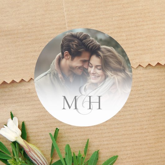 Minimalistisch Eenvoudig Foto Bruiloft Monogram Am Ronde Sticker