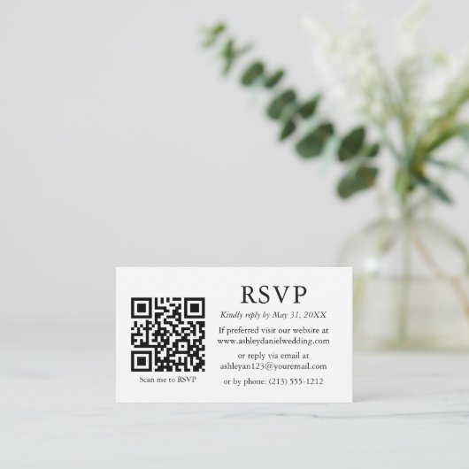 Minimalistisch eenvoudig fotohuwelijk QR RSVP Informatiekaartje (Staand voorkant)