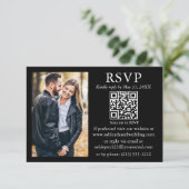 Minimalistisch eenvoudig fotohuwelijk zwart QR RSV Kaart (Staand voorkant)